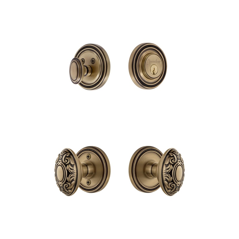 Soleil Rosette Entry Set with Grande Victorian Knob in Vintage Brass