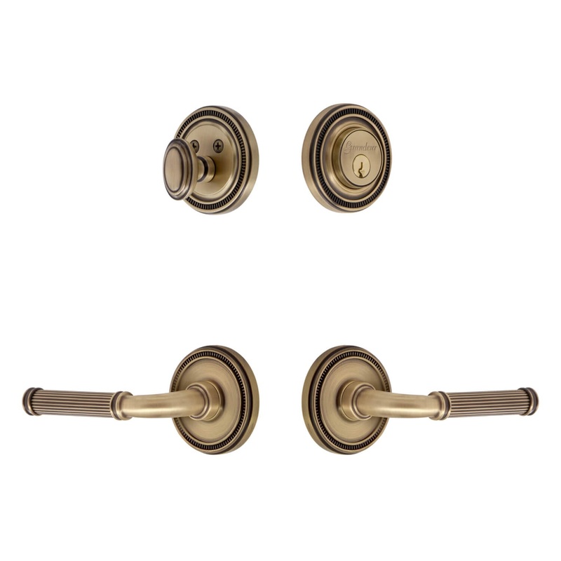 Soleil Rosette Entry Set with Soleil Lever in Vintage Brass