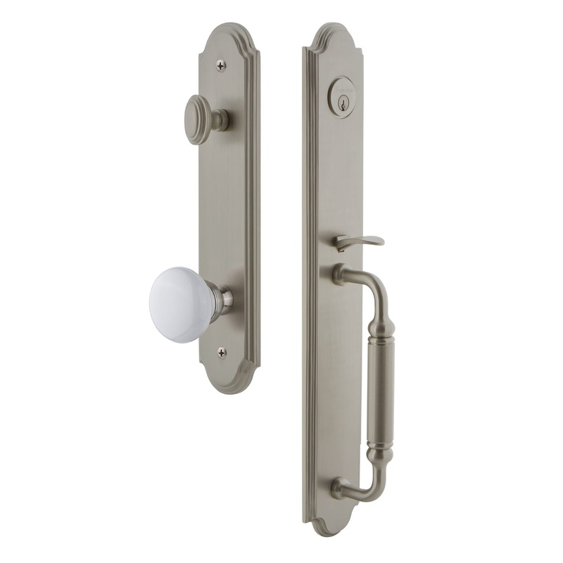 Arc One-Piece Handleset with C Grip and Hyde Park Knob in Satin Nickel