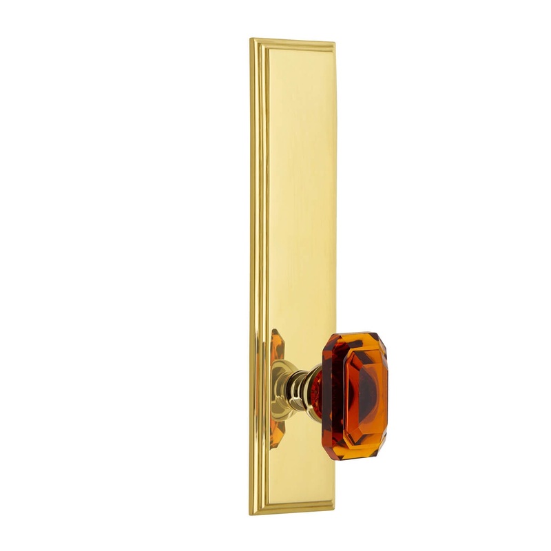 Carr Tall Plate with Baguette Amber Crystal Knob in Lifetime Brass