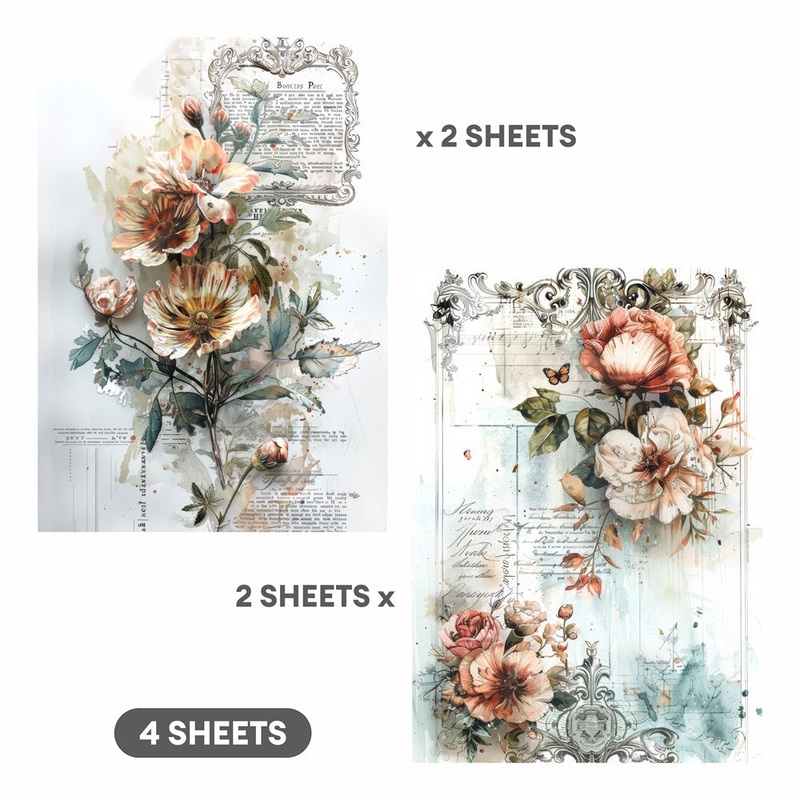 Decoupage Paper Floral Fantasia 2Designs 70GSM A4 4Sheets