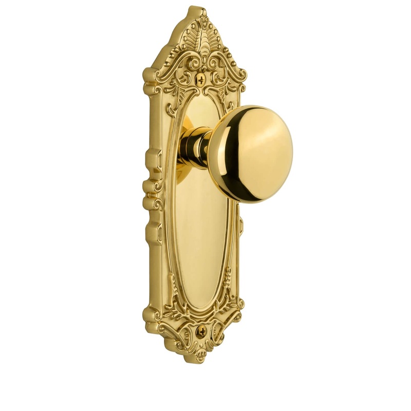 Grande Victorian Long Plate with Fifth Avenue Knob in Polished Brass