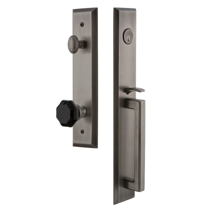 Grandeur Fifth Avenue One-Piece Handleset with D Grip and Lyon Knob in Antique Pewter