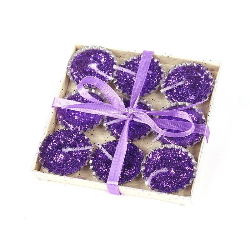 Little Birdie Bottle Cap Glitter Candle Set 9pcs -Purple