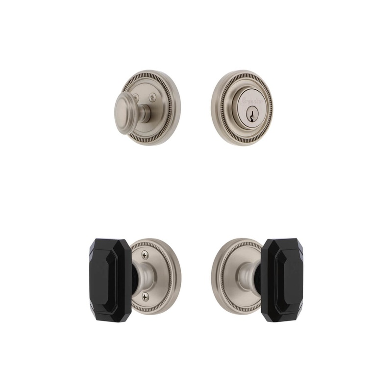 Soleil Rosette Entry Set with Baguette Black Crystal Knob in Satin Nickel