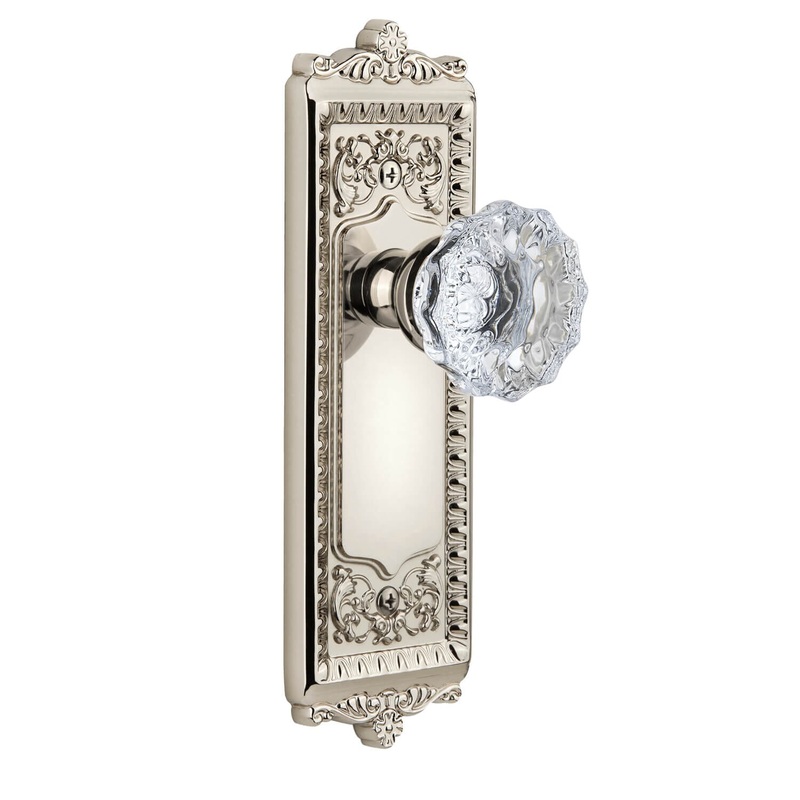 Windsor Long Plate with Fontainebleau Crystal Knob in Polished Nickel