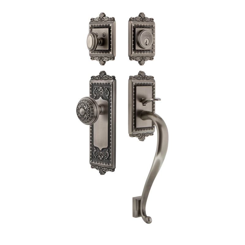 Windsor Plate S Grip Entry Set Windsor Knob in Antique Pewter