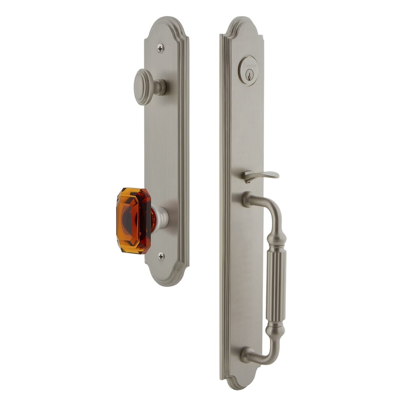Arc One-Piece Handleset with F Grip and Baguette Amber Knob in Satin Nickel