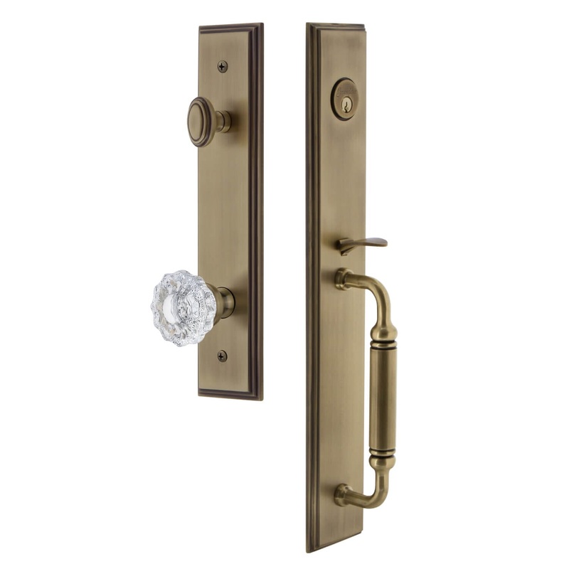 Carr One-Piece Handleset with C Grip and Versailles Knob in Vintage Brass