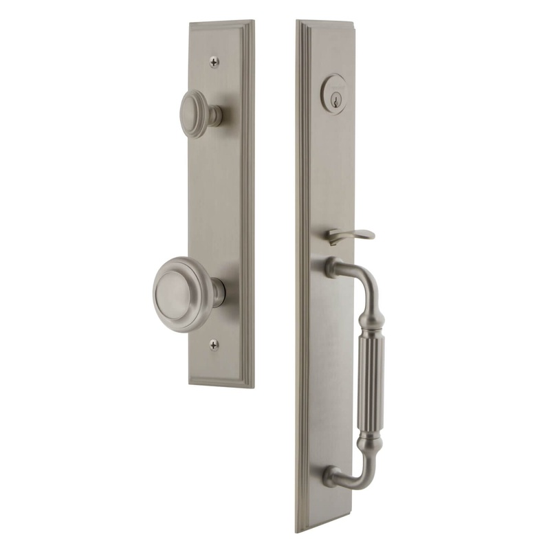Carr One-Piece Handleset with F Grip and Circulaire Knob in Satin Nickel