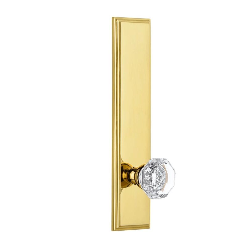 Carr Tall Plate with Chambord Crystal Knob in Polished Brass