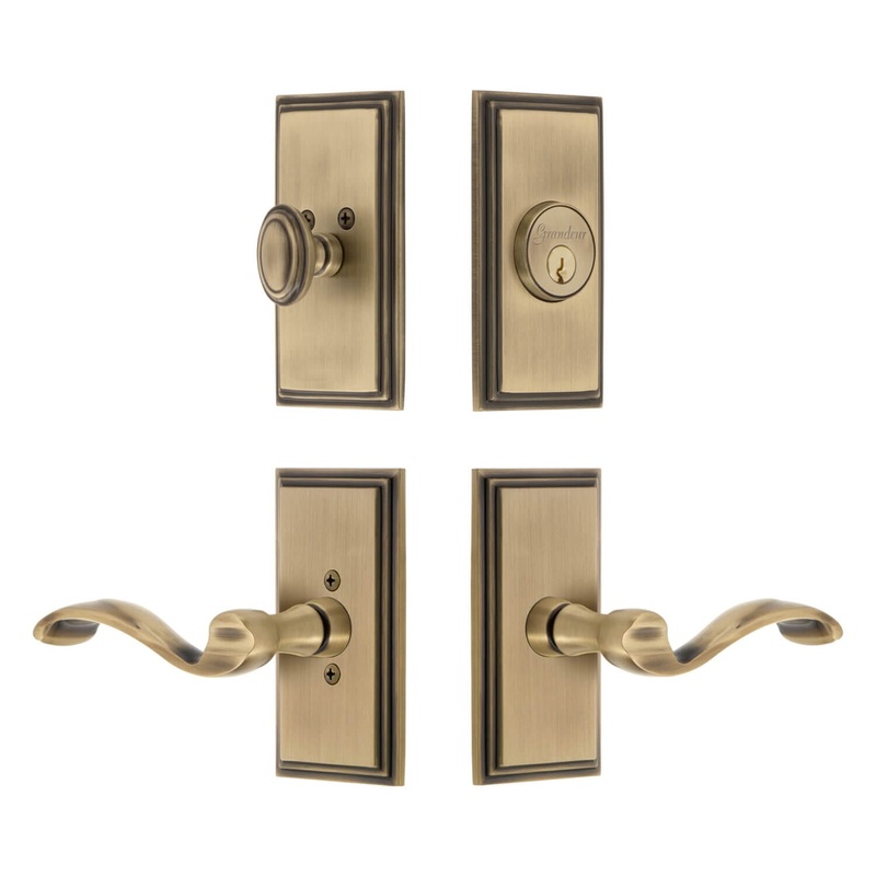 Carre Short Plate Entry Set with Portofino Lever in Vintage Brass