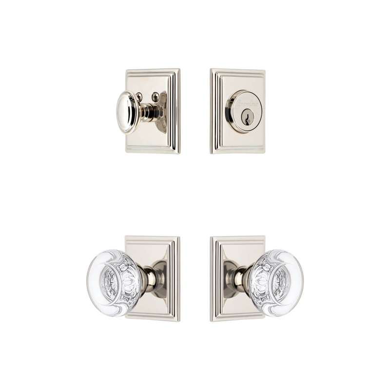 Carre Square Rosette Entry Set with Bordeaux Crystal Knob in Polished Nickel