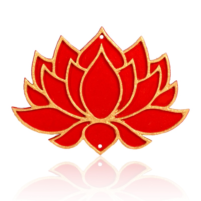 Lotus Hanging Decor Red & Gold Approx 5 X 3.5inch 2mm Thick 1pc