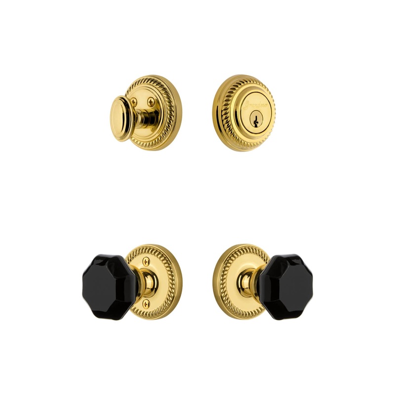 Newport Rosette Entry Set with Lyon Knob in Lifetime Brass