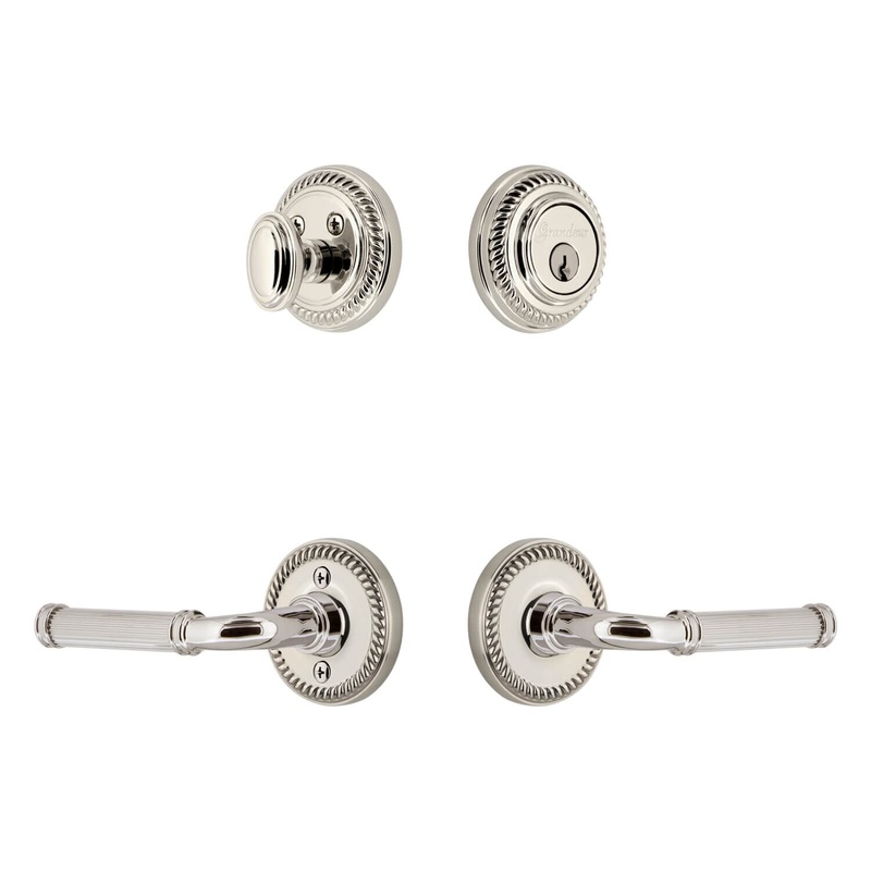 Newport Rosette Entry Set with Soleil Lever in Polished Nickel