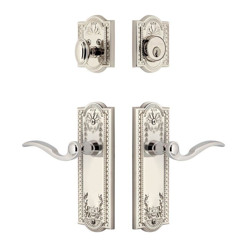 Parthenon Long Plate Entry Set with Bellagio Lever in Polished Nickel