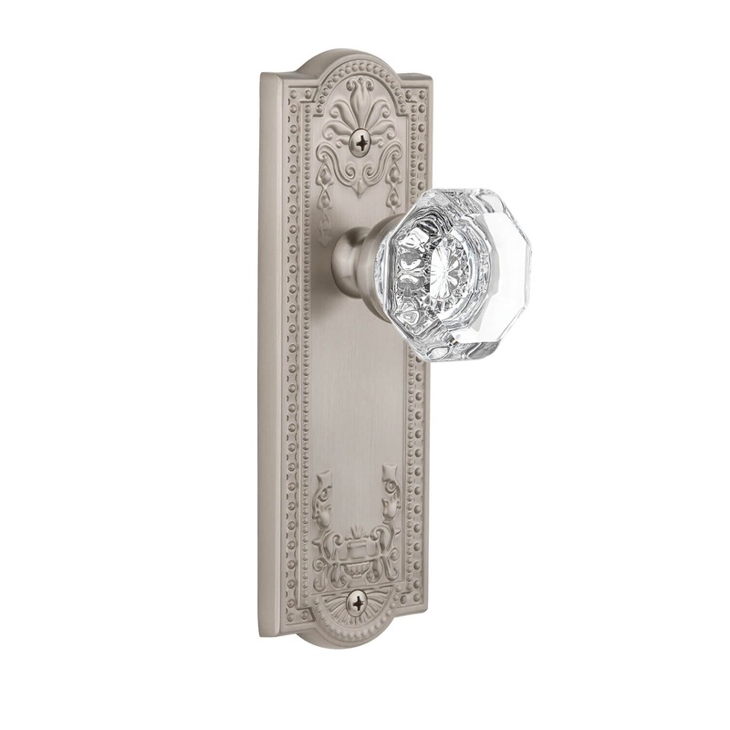 Parthenon Long Plate with Chambord Crystal Knob in Satin Nickel