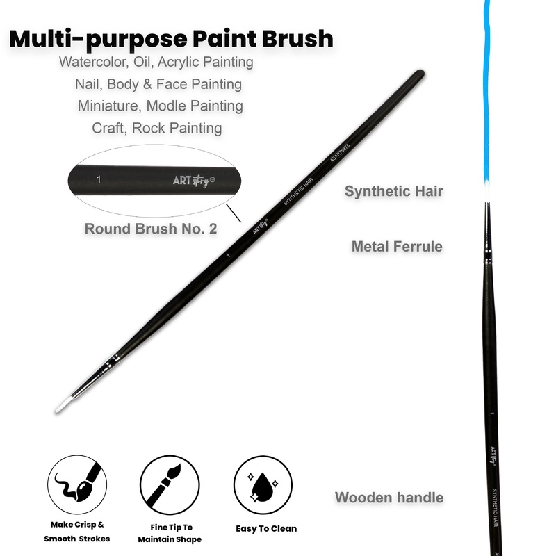 Premium Round Brush Synthetic Hair Handle Length 200mm Size 1 1 pc