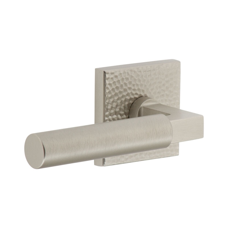 Quadrato Hammered Rosette with Contempo Lever in Satin Nickel