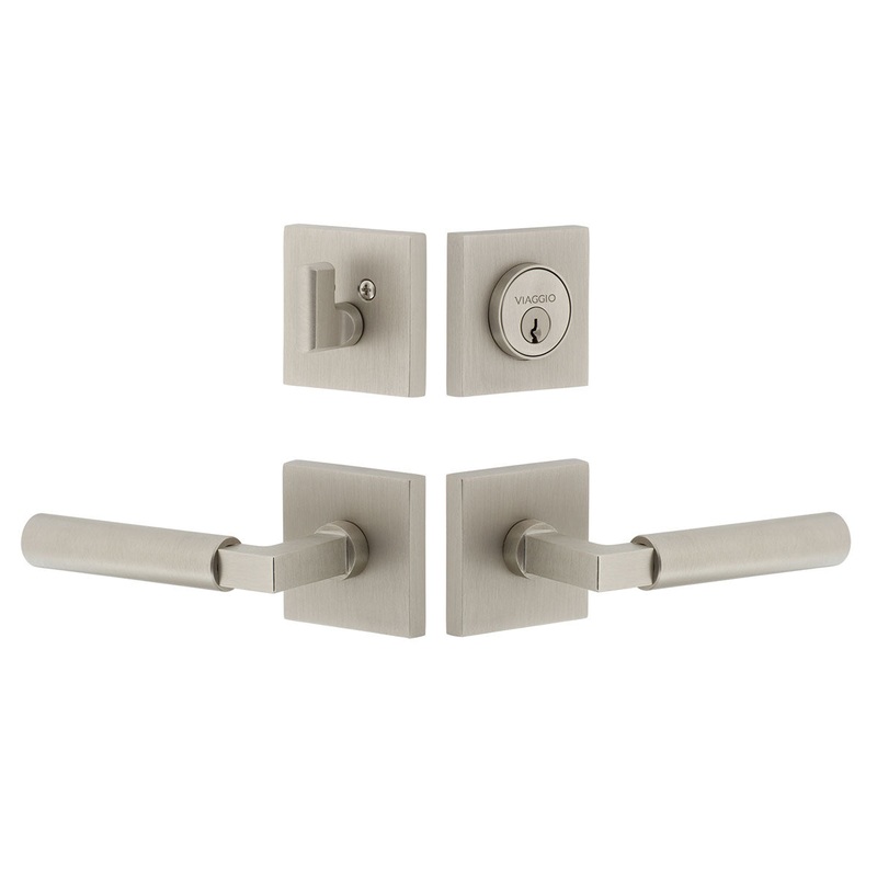 Quadrato Rosette Entry Set with Contempo Lever in Satin Nickel