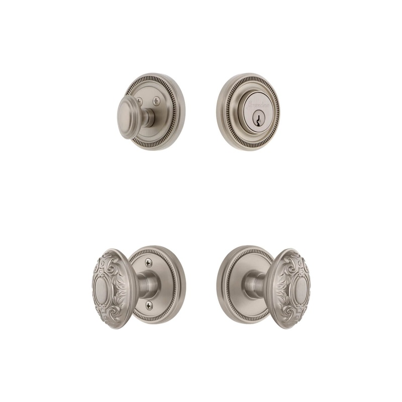 Soleil Rosette Entry Set with Grande Victorian Knob in Satin Nickel
