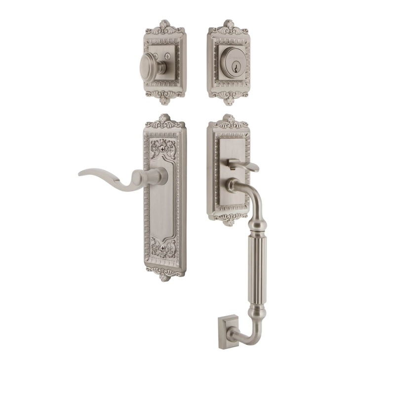 Windsor Plate F Grip Entry Set Bellagio Lever in Satin Nickel