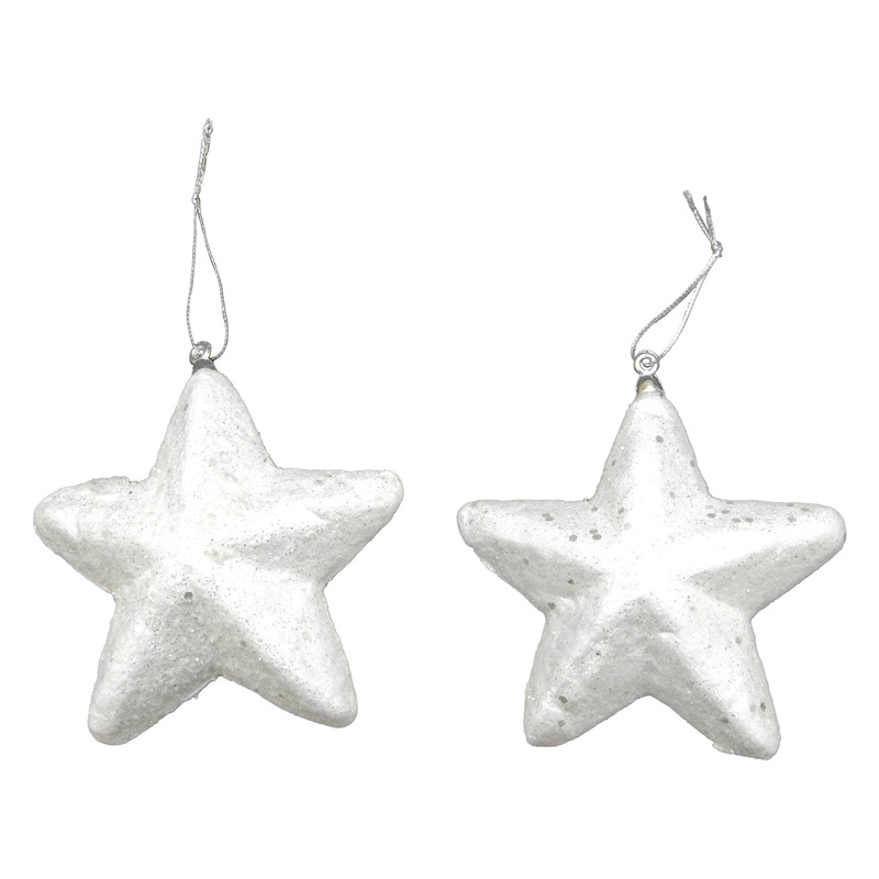 X-Mas Decorative Hanging Snow White Stars Big 2Pcs Pb