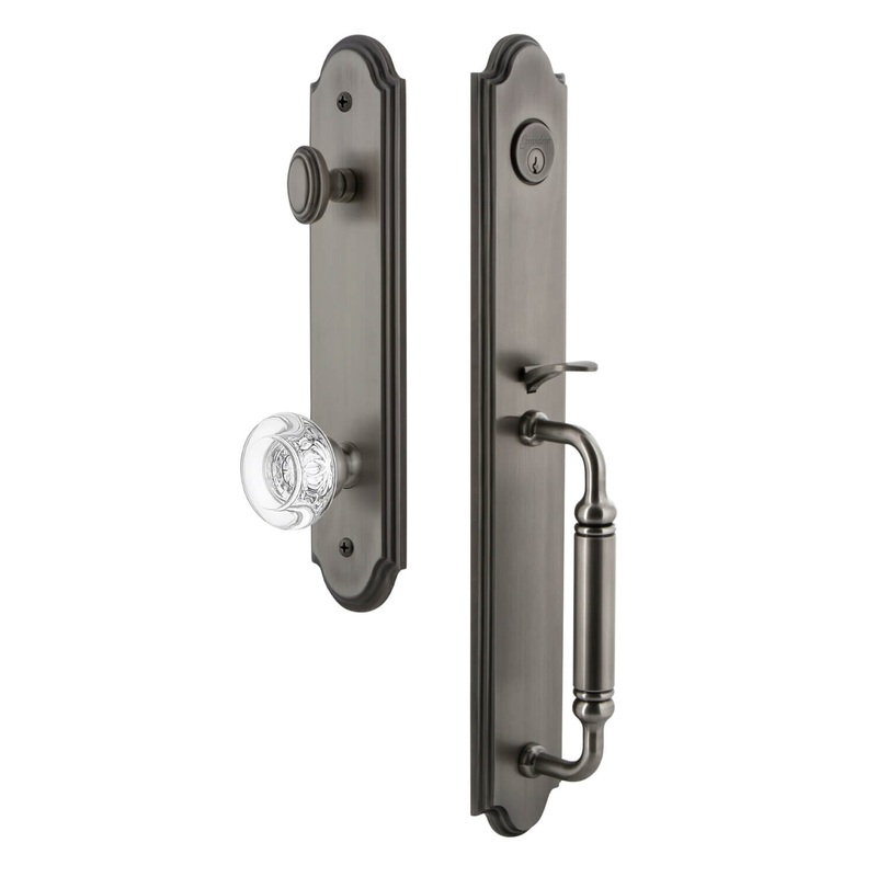 Arc One-Piece Handleset with C Grip and Bordeaux Knob in Antique Pewter