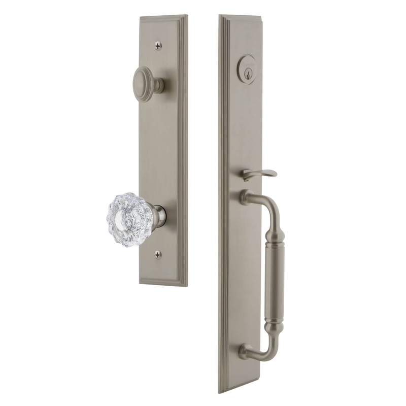 Carr One-Piece Handleset with C Grip and Versailles Knob in Satin Nickel