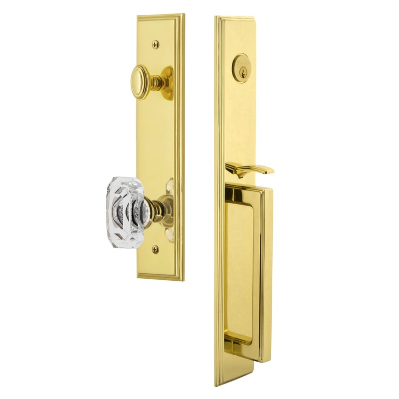 Carr One-Piece Handleset with D Grip and Baguette Clear Crystal Knob in Lifetime Brass