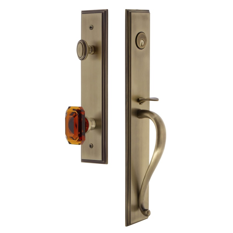 Carr One-Piece Handleset with S Grip and Baguette Amber Knob in Vintage Brass