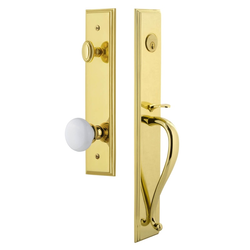 Carr One-Piece Handleset with S Grip and Hyde Park Knob in Lifetime Brass