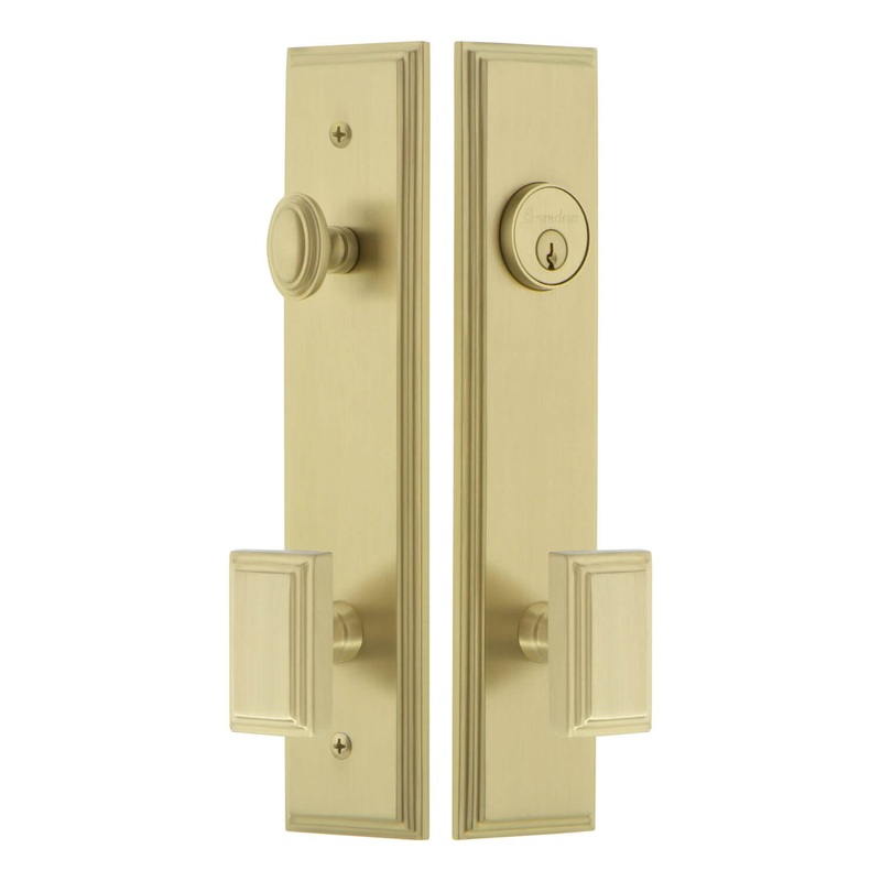 Carr Tall Plate Complete Entry Set with Carr Knob in Satin Brass