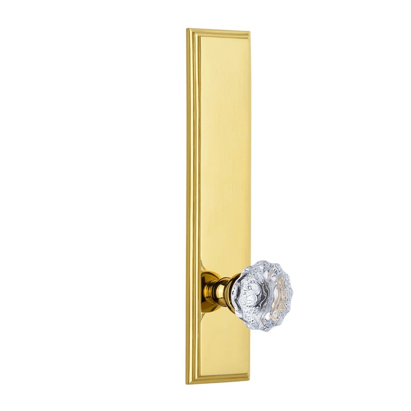 Carr Tall Plate with Fontainebleau Crystal Knob in Polished Brass