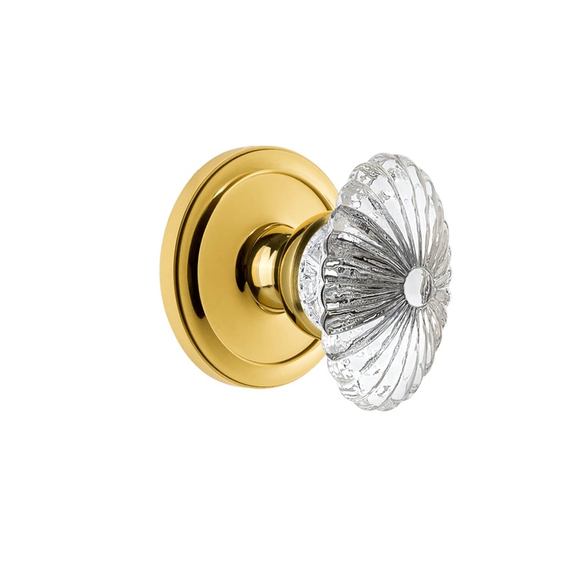 Circulaire Rosette with Burgundy Crystal Knob in Polished Brass