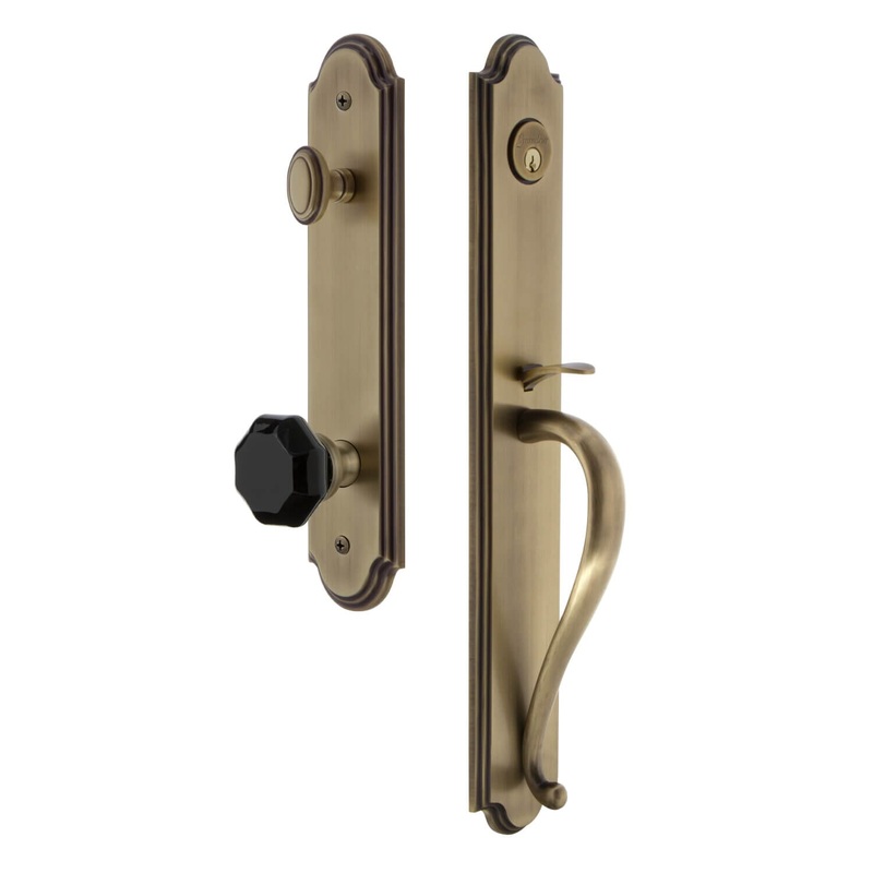 Grandeur Arc One-Piece Handleset with S Grip and Lyon Knob in Vintage Brass