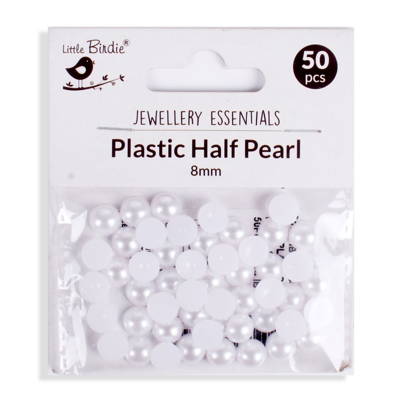 Plastic Half Pearl 8mm White 50pcs