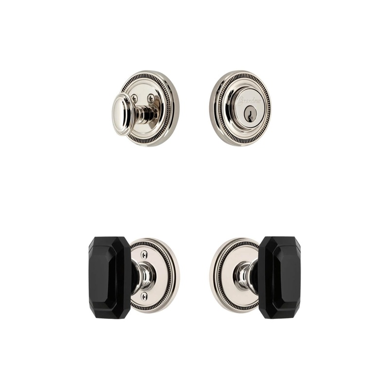 Soleil Rosette Entry Set with Baguette Black Crystal Knob in Polished Nickel