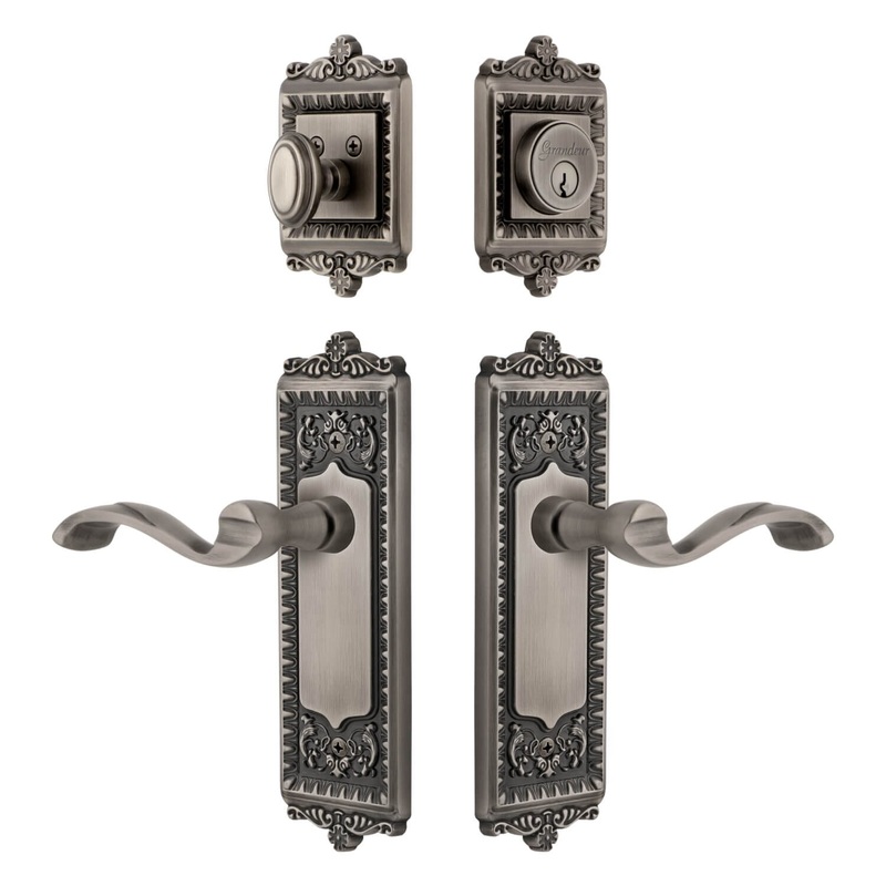 Windsor Long Plate Entry Set with Portofino Lever in Antique Pewter