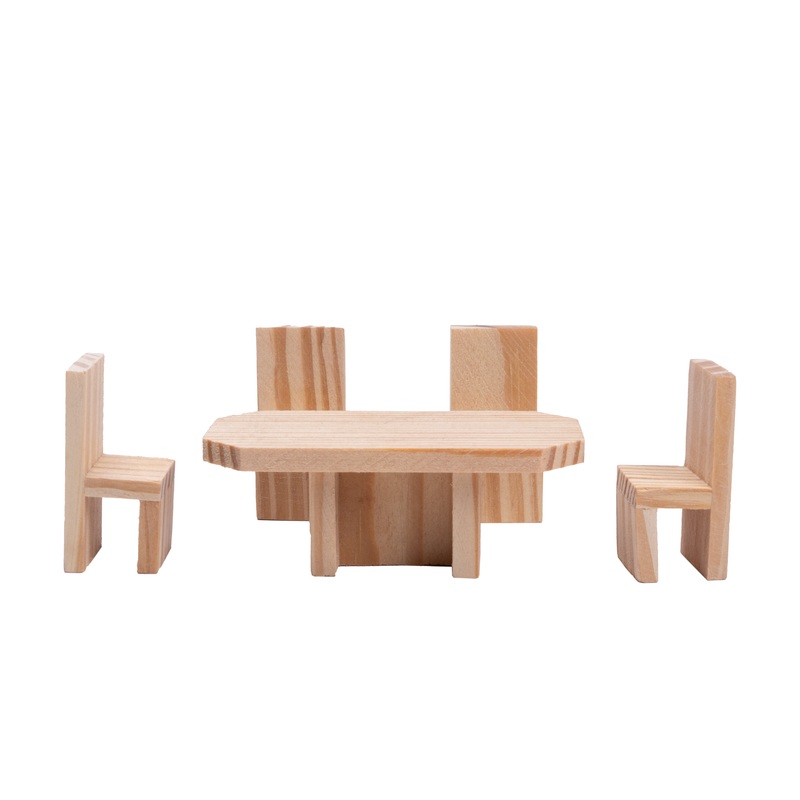 Wooden Miniature Octagonal Table With 4 Chair Approx L3.7inchx W2inch x H1.41inch & L0.98inch x W1.06inch x H2inch 1pc
