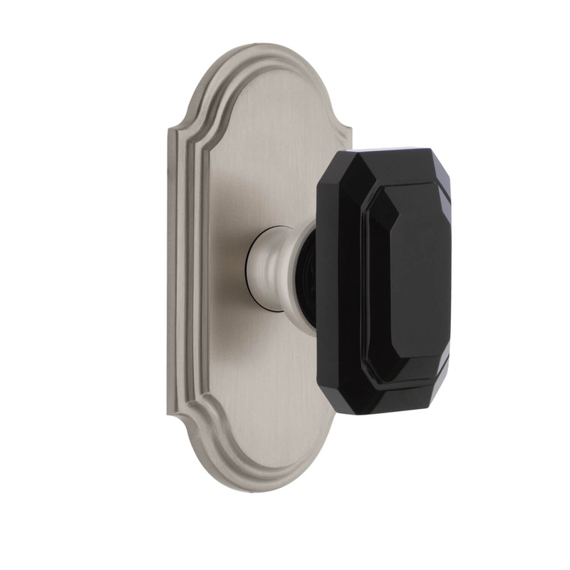 Arc Short Plate with Baguette Black Crystal Knob in Satin Nickel