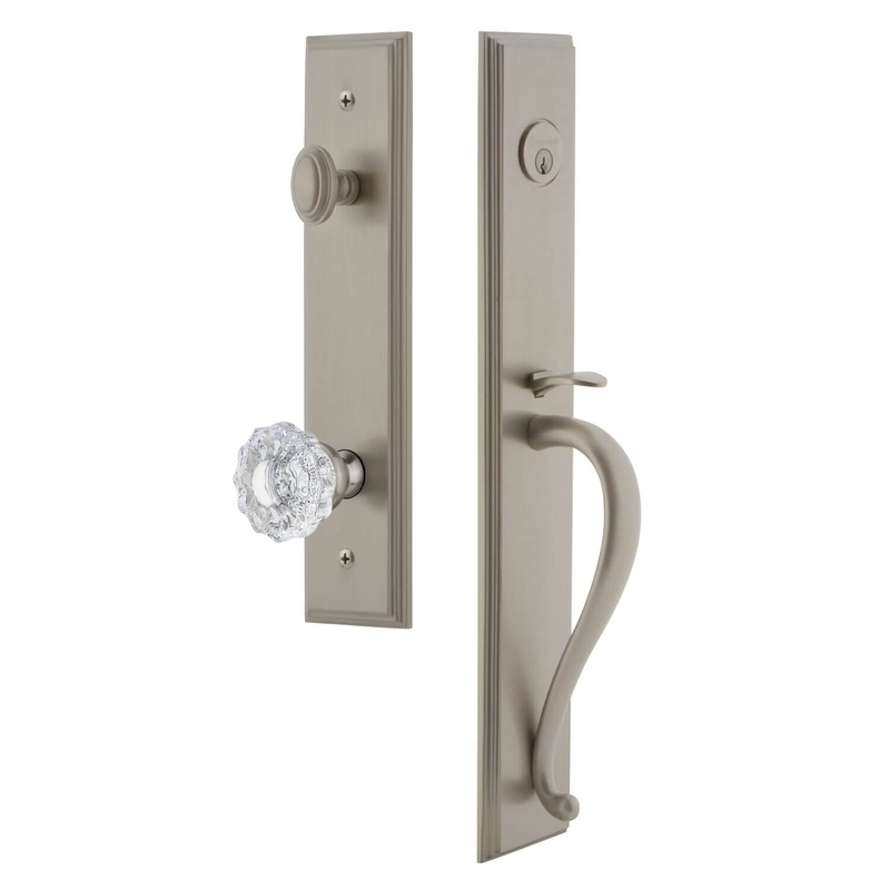Carr One-Piece Handleset with S Grip and Versailles Knob in Satin Nickel