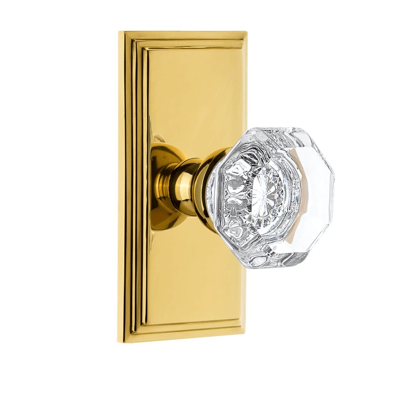 Carr Short Plate with Chambord Crystal Knob in Polished Brass