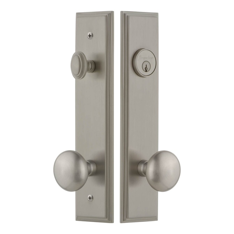Carr Tall Plate Entry Set with Fifth Avenue Knob in Satin Nickel