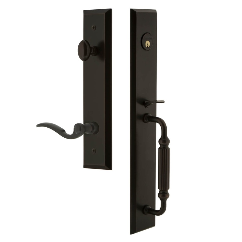 Fifth Avenue One-Piece Handleset with F Grip and Bellagio Lever in Timeless Bronze