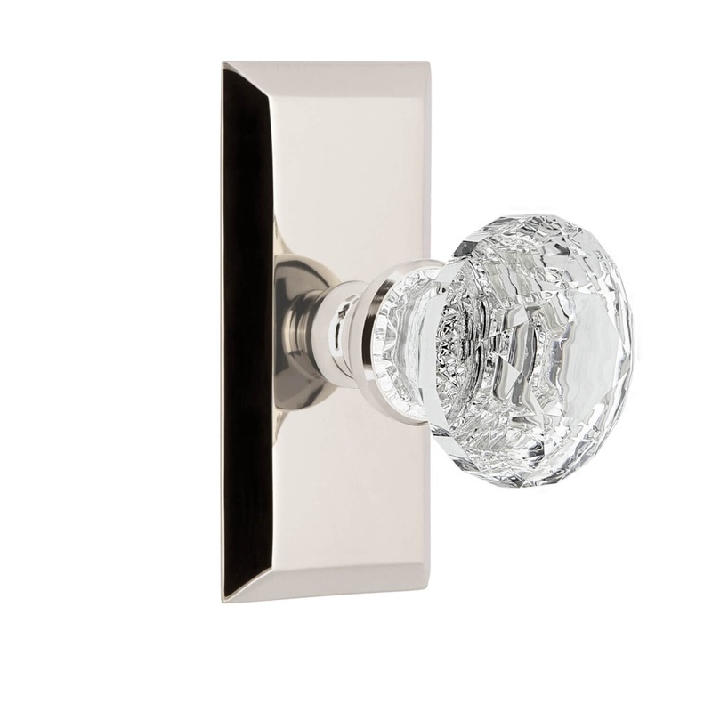 Fifth Avenue Short Plate with Brilliant Crystal Knob in Polished Nickel