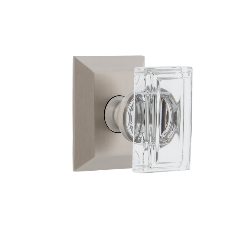 Fifth Avenue Square Rosette with Carr Crystal Knob in Satin Nickel
