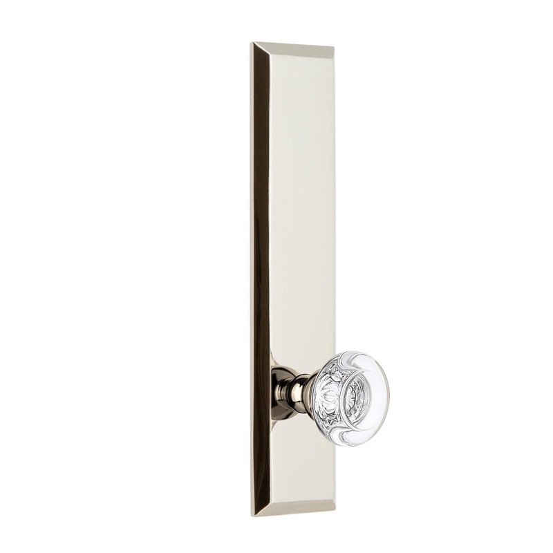 Fifth Avenue Tall Plate with Bordeaux Crystal Knob in Polished Nickel