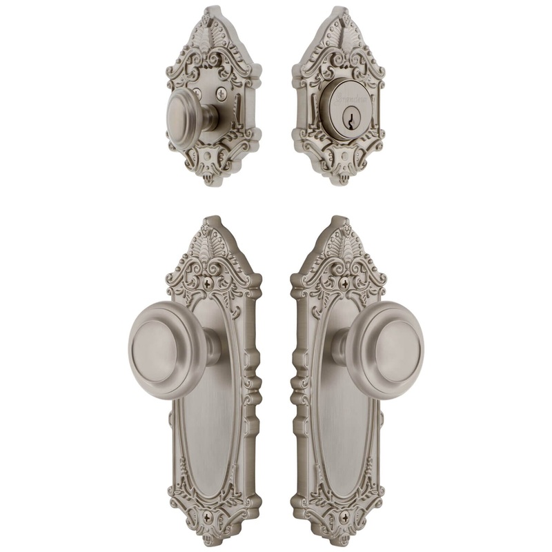Grande Victorian Long Plate Entry Set with Circulaire Knob in Satin Nickel